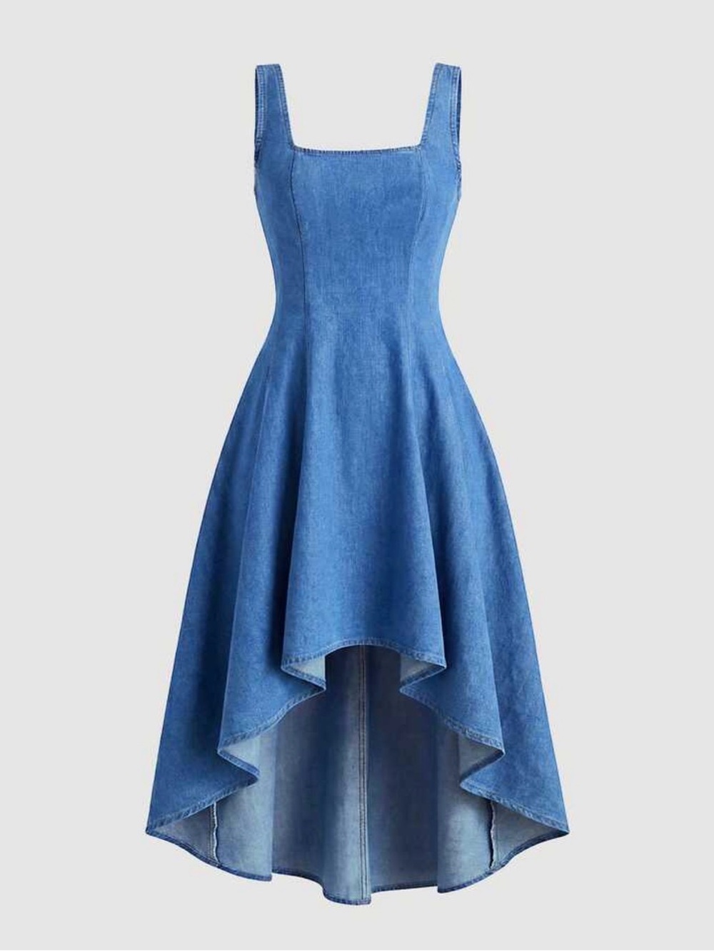 Blue Sleeveless High-Low Denim Dress